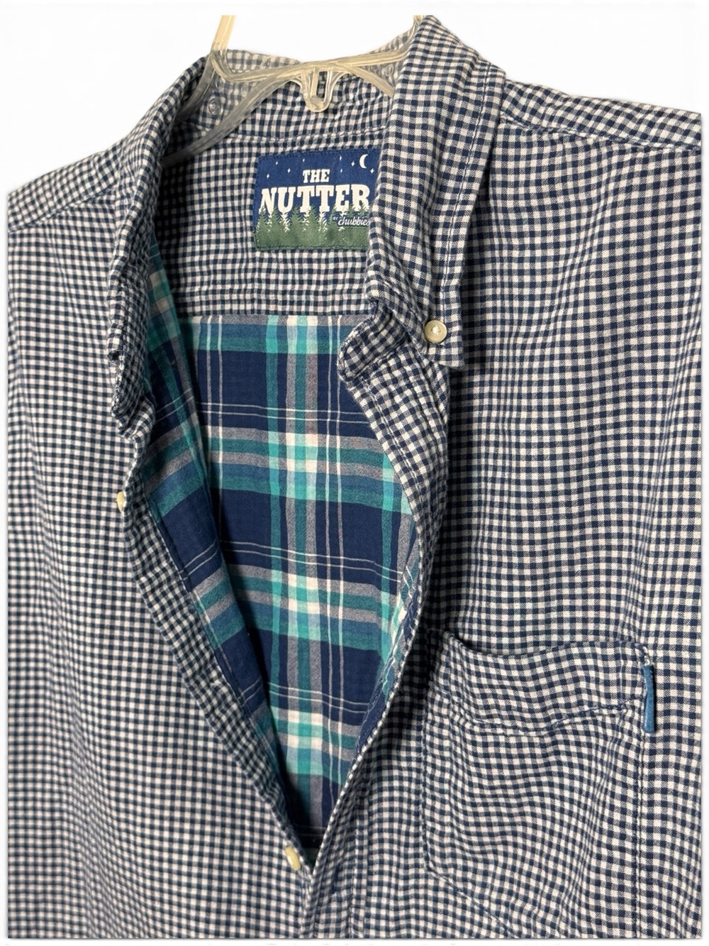 Chubbies The Nutter Men’s XL Navy Gingham Plaid Cotton Button Down Shirt Preppy